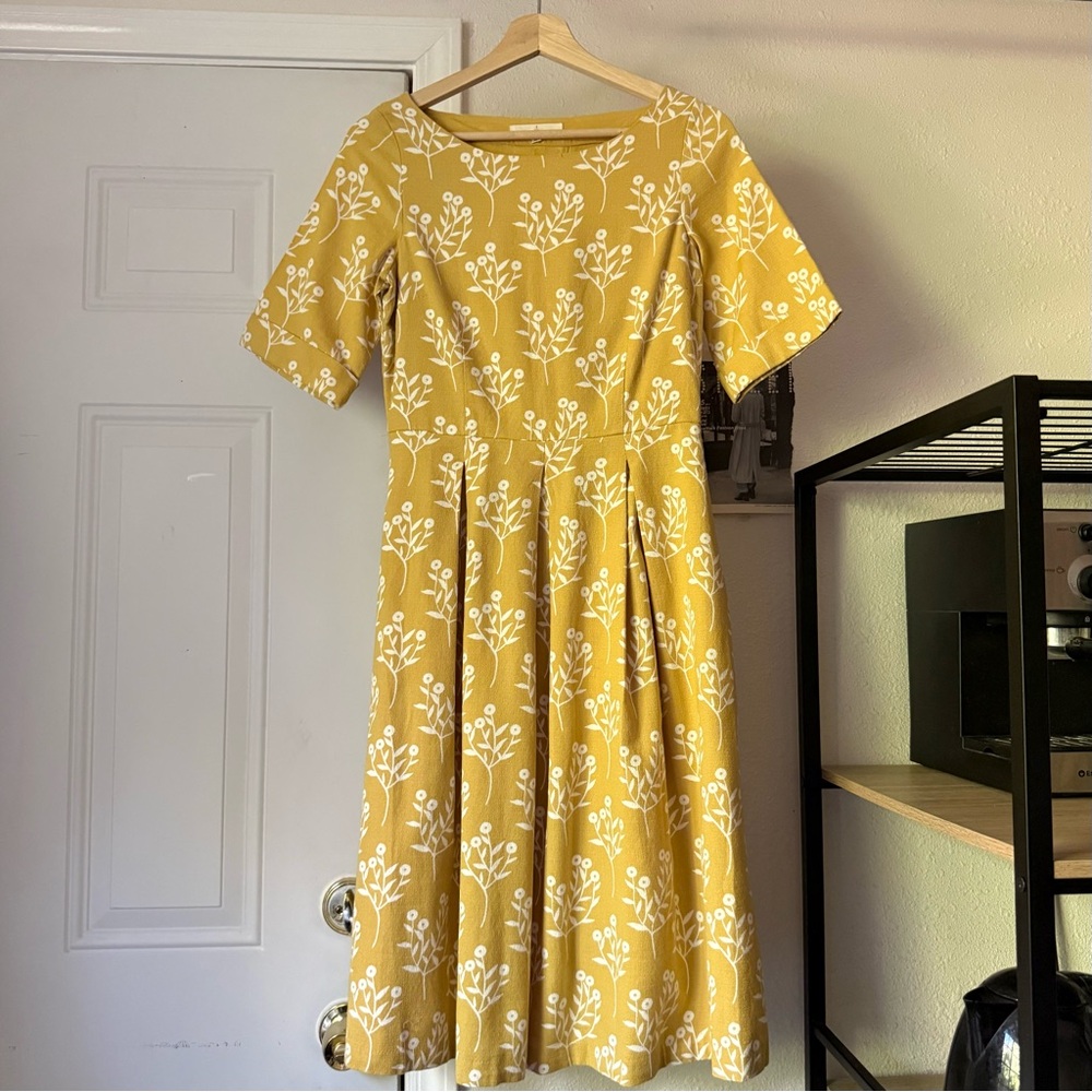 SEASALT CORNWALL yellow floral boat neck cotton short sleeve midi dress